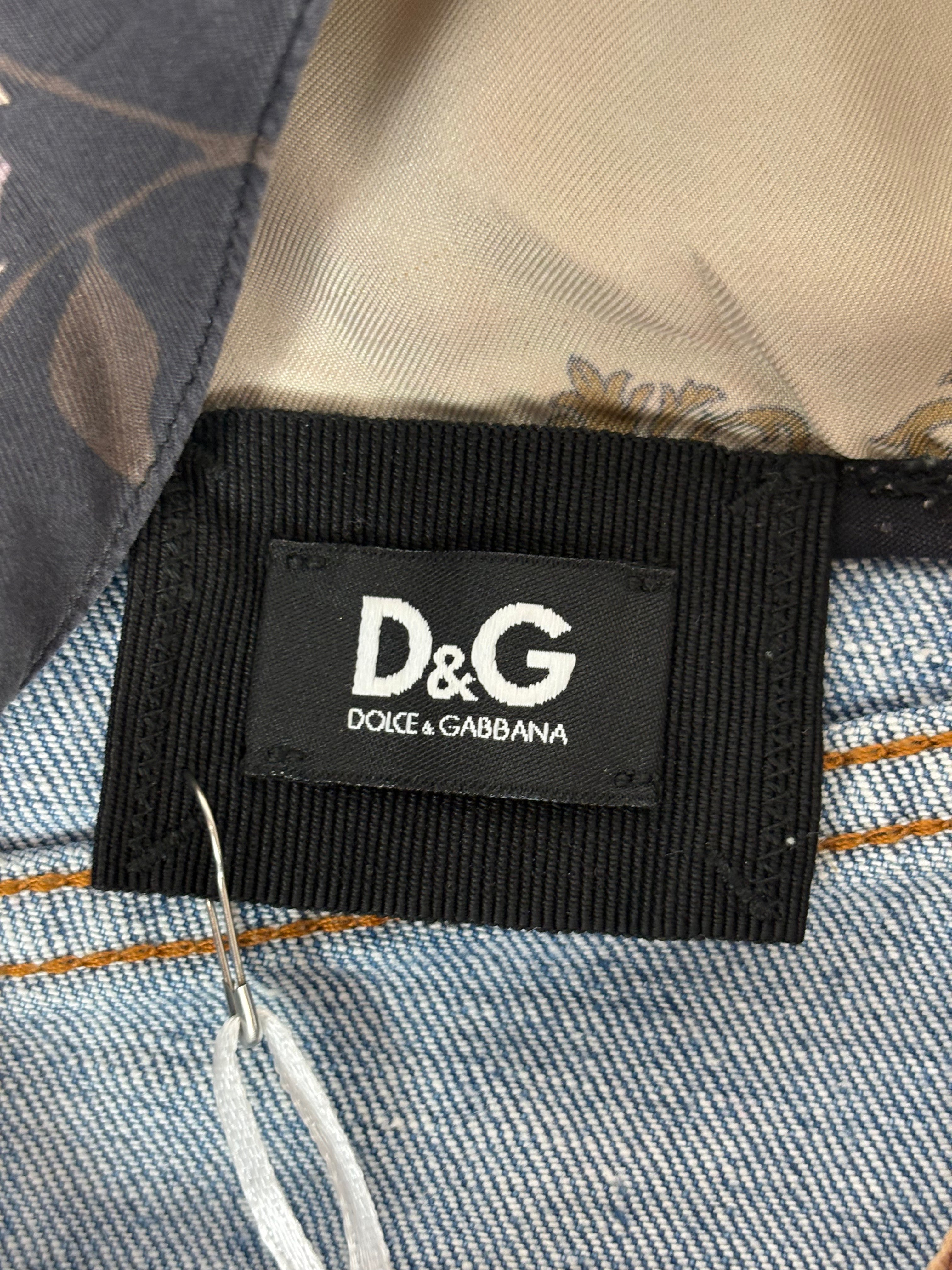 D&G Dolce & Gabbana 2000s Scarf Print Silk and Denim Halter Dress - S
