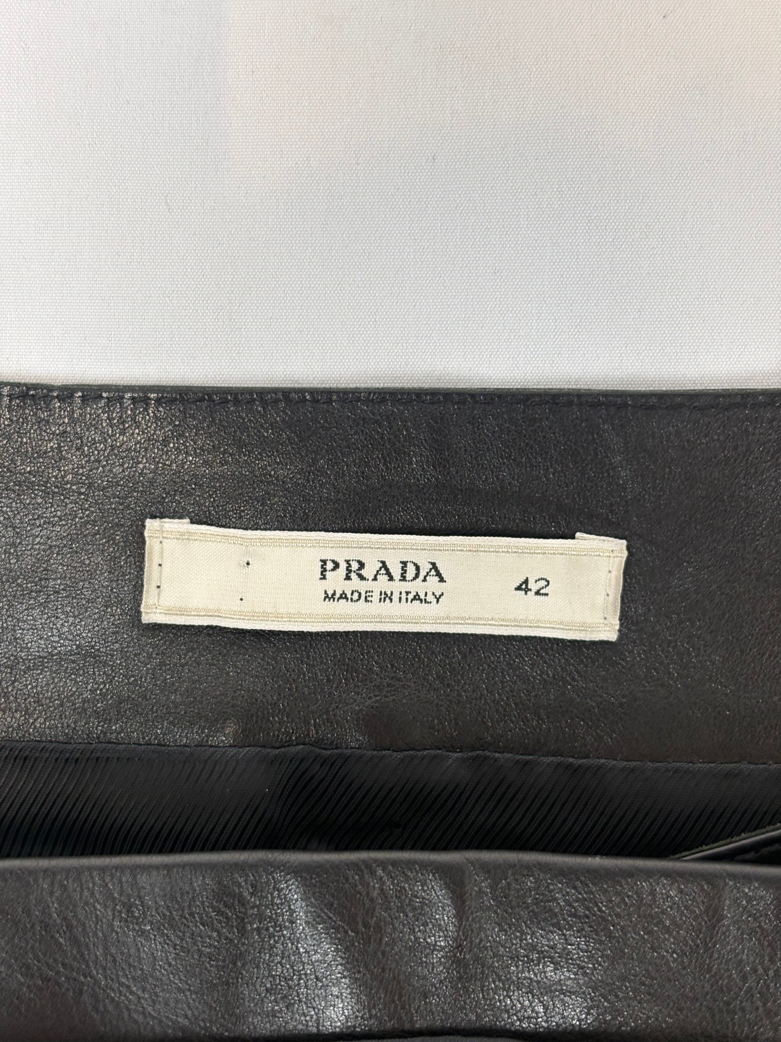 Prada 2000s Black Leather Mini Skirt - M