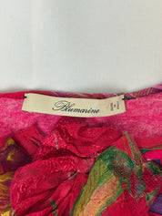 Blumarine 2000s Fuchsia Floral Ruffle Placket Top - S/M