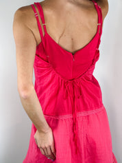 Germano Zama 2000s Hot Pink Lace Trim Pintuck Mini Dress - L