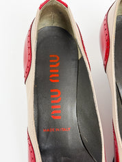 Miu Miu 2000s Red Cream Two-Tone Brogue Kitten Heel Pumps - EU 36