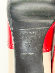 Miu Miu 2000s Red Cream Two-Tone Brogue Kitten Heel Pumps - EU 36