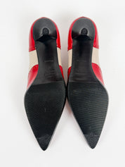 Miu Miu 2000s Red Cream Two-Tone Brogue Kitten Heel Pumps - EU 36