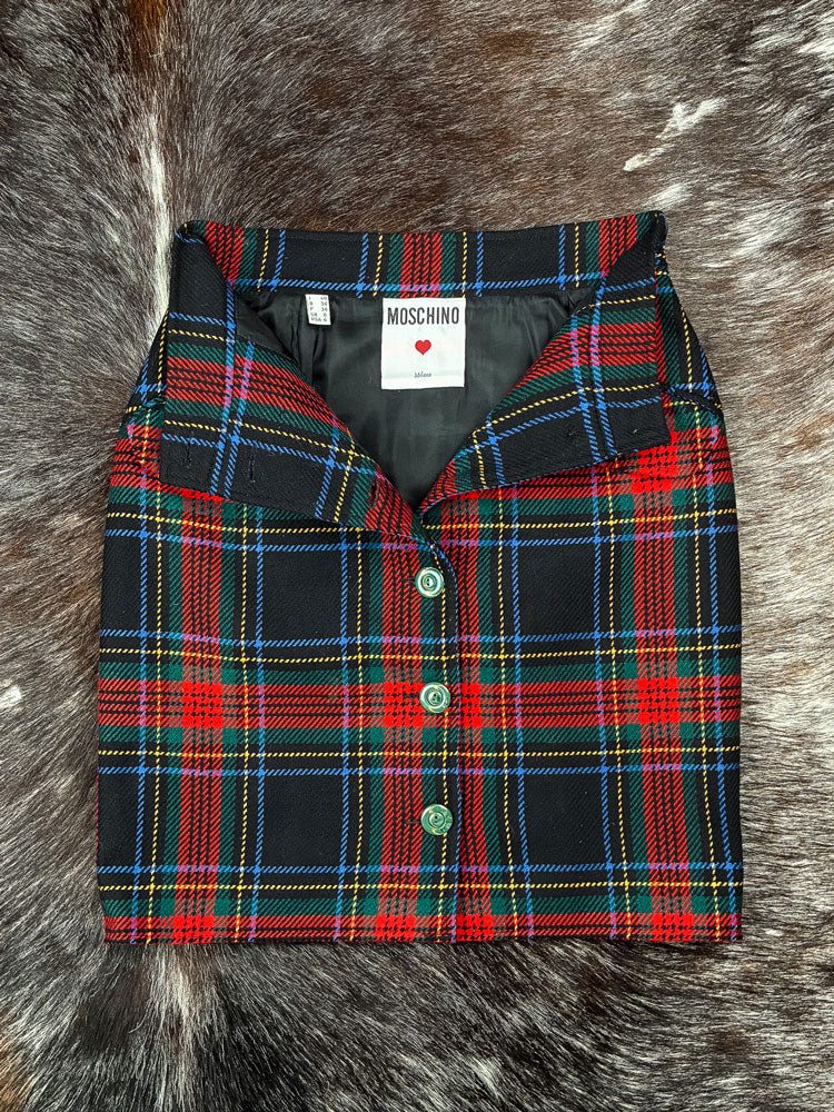 Love Moschino Red Tartan Button-Front Skirt