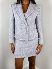 Gianfranco Ferré 1990s Pale Blue Boucle Tweed Blazer & Skirt Set - S