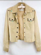 Rossodisera 2000s Tan Suede Fringe Western Jacket with Turquoise Studs - S/M