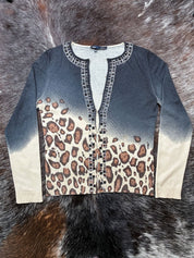 Les Copains 2000s Leopard Fade Knit Cardigan
