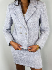 Gianfranco Ferré 1990s Pale Blue Boucle Tweed Blazer & Skirt Set - S