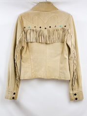 Rossodisera 2000s Tan Suede Fringe Western Jacket with Turquoise Studs - S/M