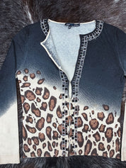 Les Copains 2000s Leopard Fade Knit Cardigan
