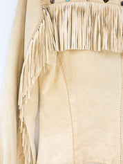 Rossodisera 2000s Tan Suede Fringe Western Jacket with Turquoise Studs - S/M