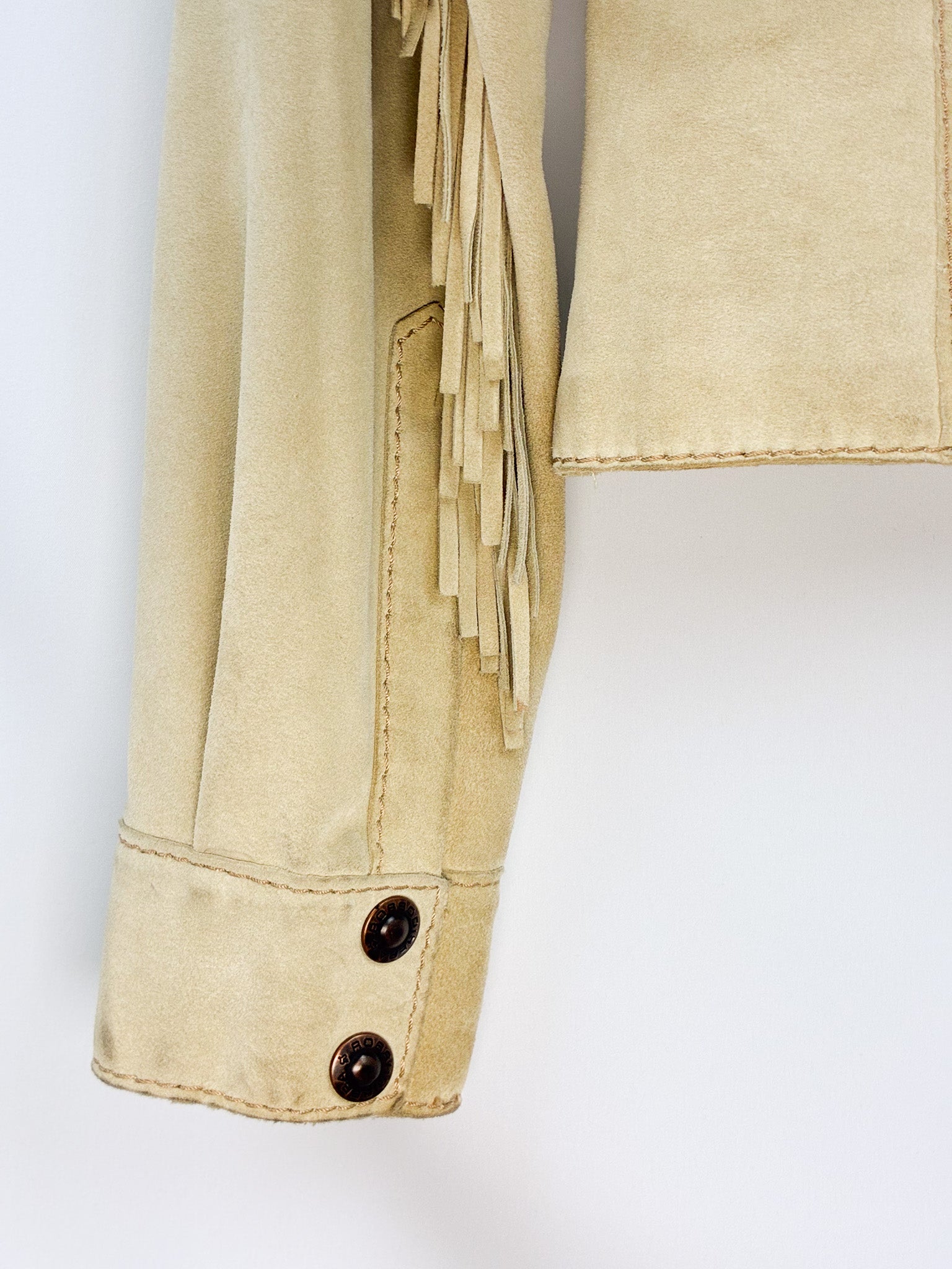 Rossodisera 2000s Tan Suede Fringe Western Jacket with Turquoise Studs - S/M