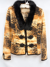 Daniela Drei 2000s Amber Animal Print Knit Jacket with Fur Collar - S/M