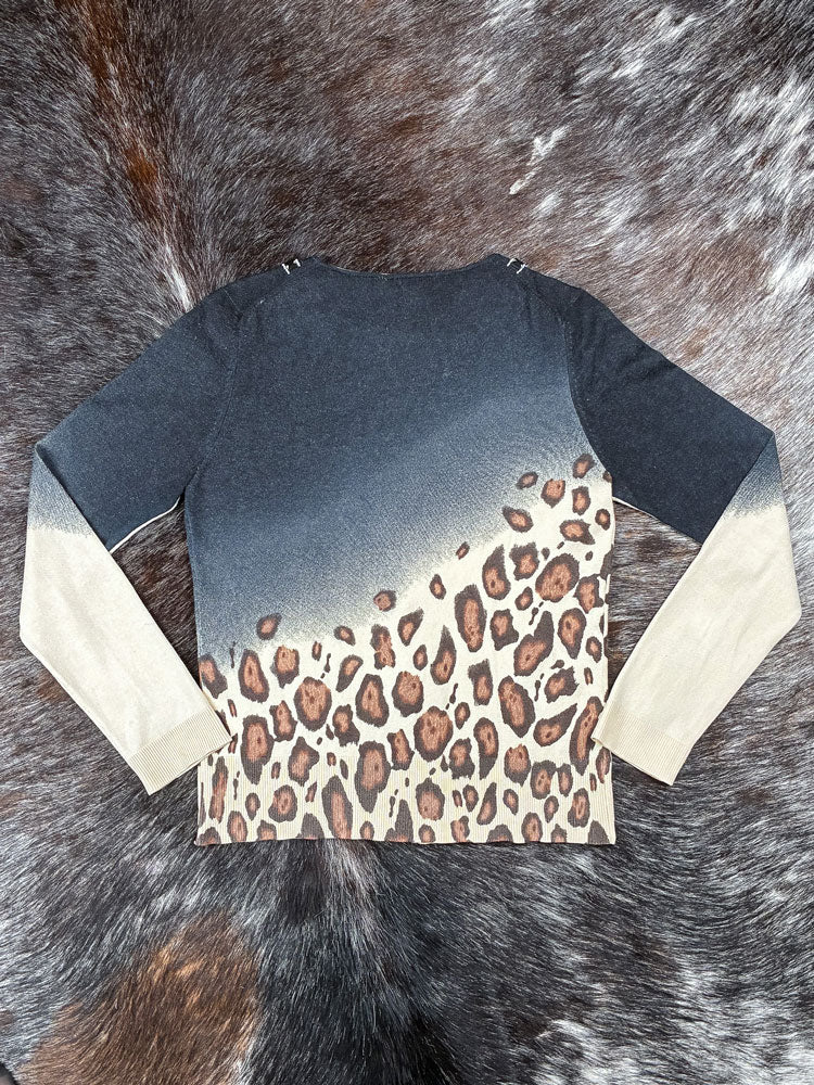 Les Copains 2000s Leopard Fade Knit Cardigan