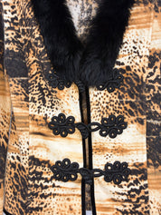 Daniela Drei 2000s Amber Animal Print Knit Jacket with Fur Collar - S/M