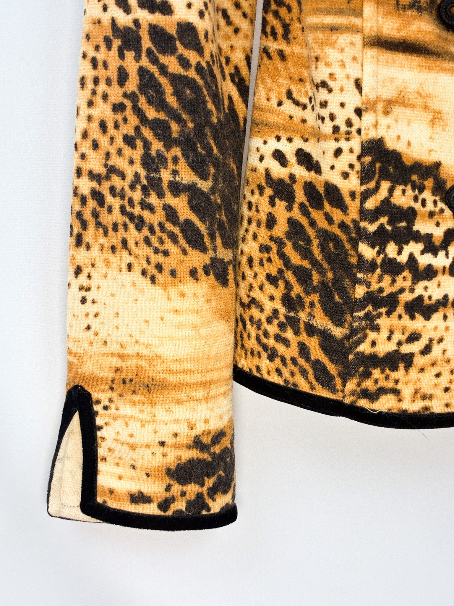 Daniela Drei 2000s Amber Animal Print Knit Jacket with Fur Collar - S/M