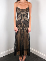 Sagaie Paris 2000s Black Panelled Lace Maxi Dress - M/L