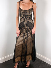 Sagaie Paris 2000s Black Panelled Lace Maxi Dress - M/L