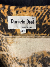 Daniela Drei 2000s Amber Animal Print Knit Jacket with Fur Collar - S/M