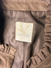 2000s Taupe Faux Suede Ruffle-Trim Jacket - S