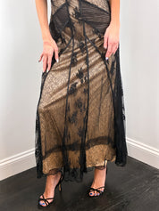 Sagaie Paris 2000s Black Panelled Lace Maxi Dress - M/L