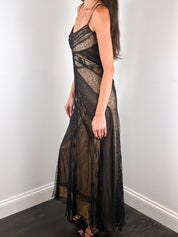 Sagaie Paris 2000s Black Panelled Lace Maxi Dress - M/L