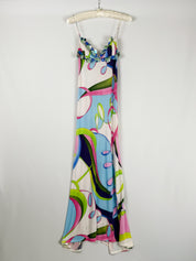 Roccobarocco 2000s Multi Color Abstract Print Maxi Dress - XS