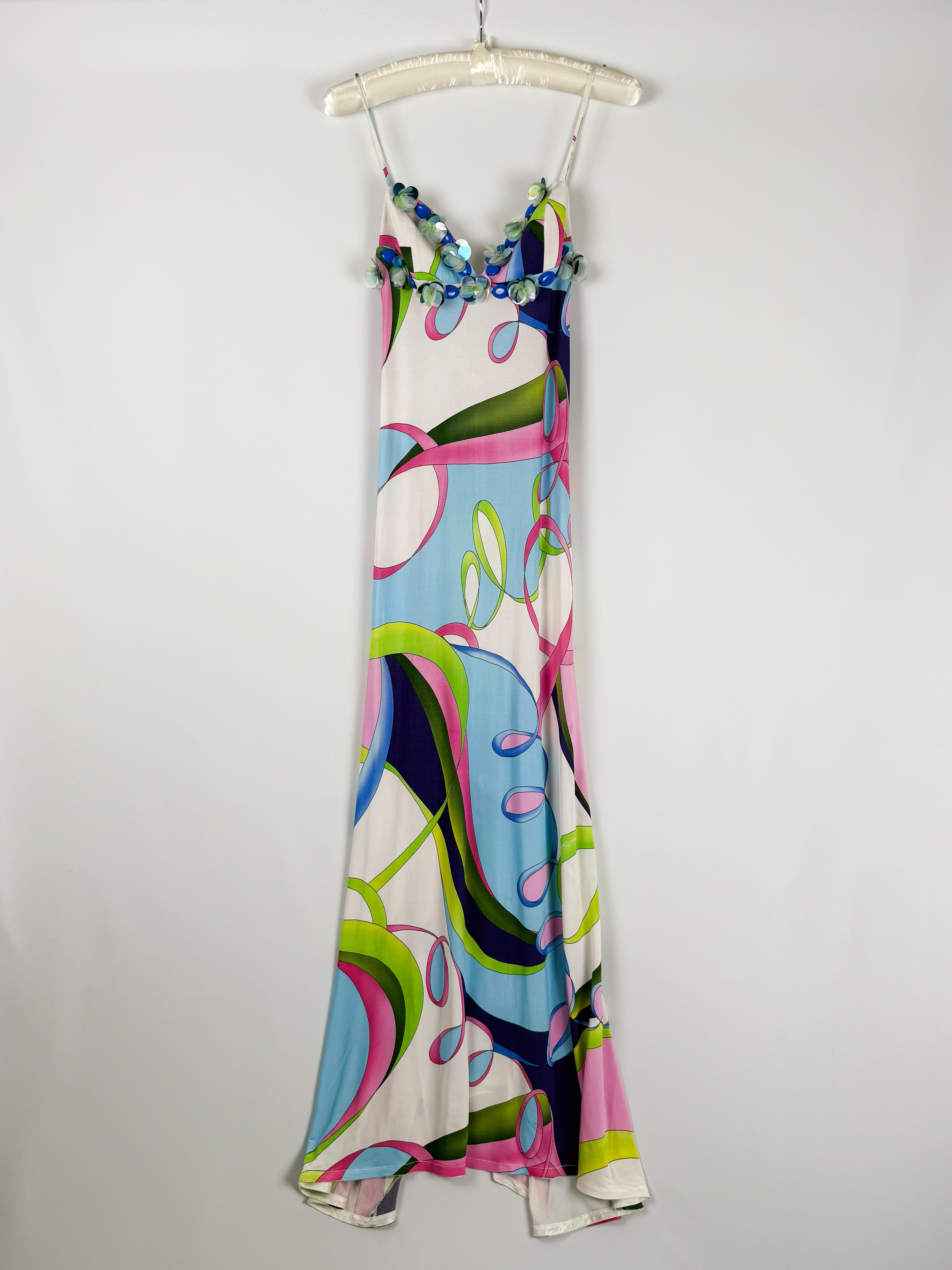 Roccobarocco 2000s Multi Color Abstract Print Maxi Dress - XS