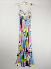 Roccobarocco 2000s Multi Color Abstract Print Maxi Dress - XS