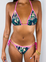 2000s Camouflage Pink Trim Triangle Bikini Set - XS-M
