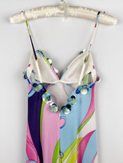 Roccobarocco 2000s Multi Color Abstract Print Maxi Dress - XS
