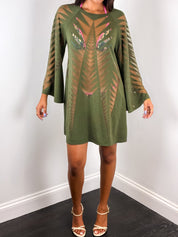 Pin-Up Cruise 2000s Olive Cutout Long Sleeve Cover-Up Dress - S/M