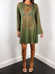 Pin-Up Cruise 2000s Olive Cutout Long Sleeve Cover-Up Dress - S/M