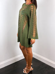 Pin-Up Cruise 2000s Olive Cutout Long Sleeve Cover-Up Dress - S/M