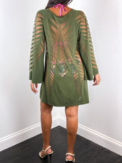 Pin-Up Cruise 2000s Olive Cutout Long Sleeve Cover-Up Dress - S/M