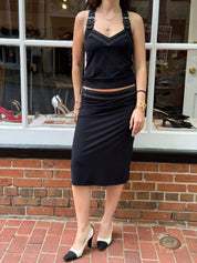 Moschino Jeans 1990s Black Contrast Stitch Buckle Halter Top and Midi Skirt Set - M