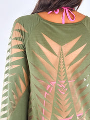 Pin-Up Cruise 2000s Olive Cutout Long Sleeve Cover-Up Dress - S/M