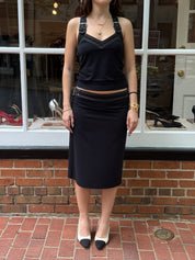 Moschino Jeans 1990s Black Contrast Stitch Buckle Halter Top and Midi Skirt Set - M
