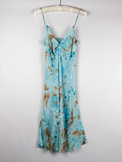 2000s Blue Floral Silk Slip Dress - M