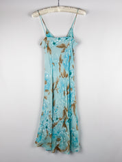 2000s Blue Floral Silk Slip Dress - M