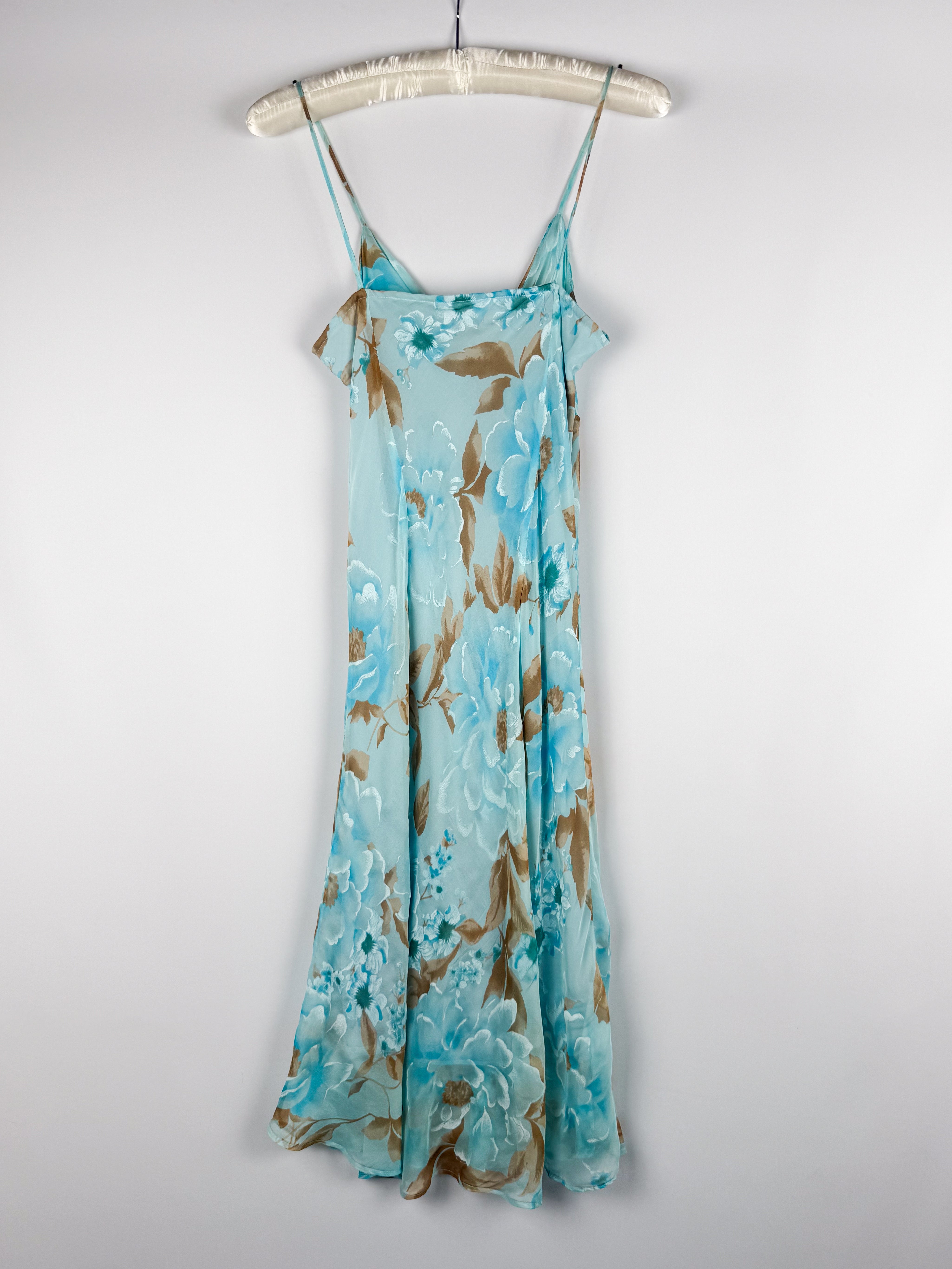 2000s Blue Floral Silk Slip Dress - M