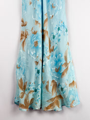 2000s Blue Floral Silk Slip Dress - M