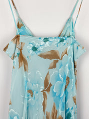 2000s Blue Floral Silk Slip Dress - M