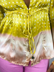 Roberto Cavalli 2004 Yellow Polka Dot Ombre Silk Blouse - M/L