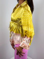 Roberto Cavalli 2004 Yellow Polka Dot Ombre Silk Blouse - M/L