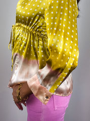 Roberto Cavalli 2004 Yellow Polka Dot Ombre Silk Blouse - M/L