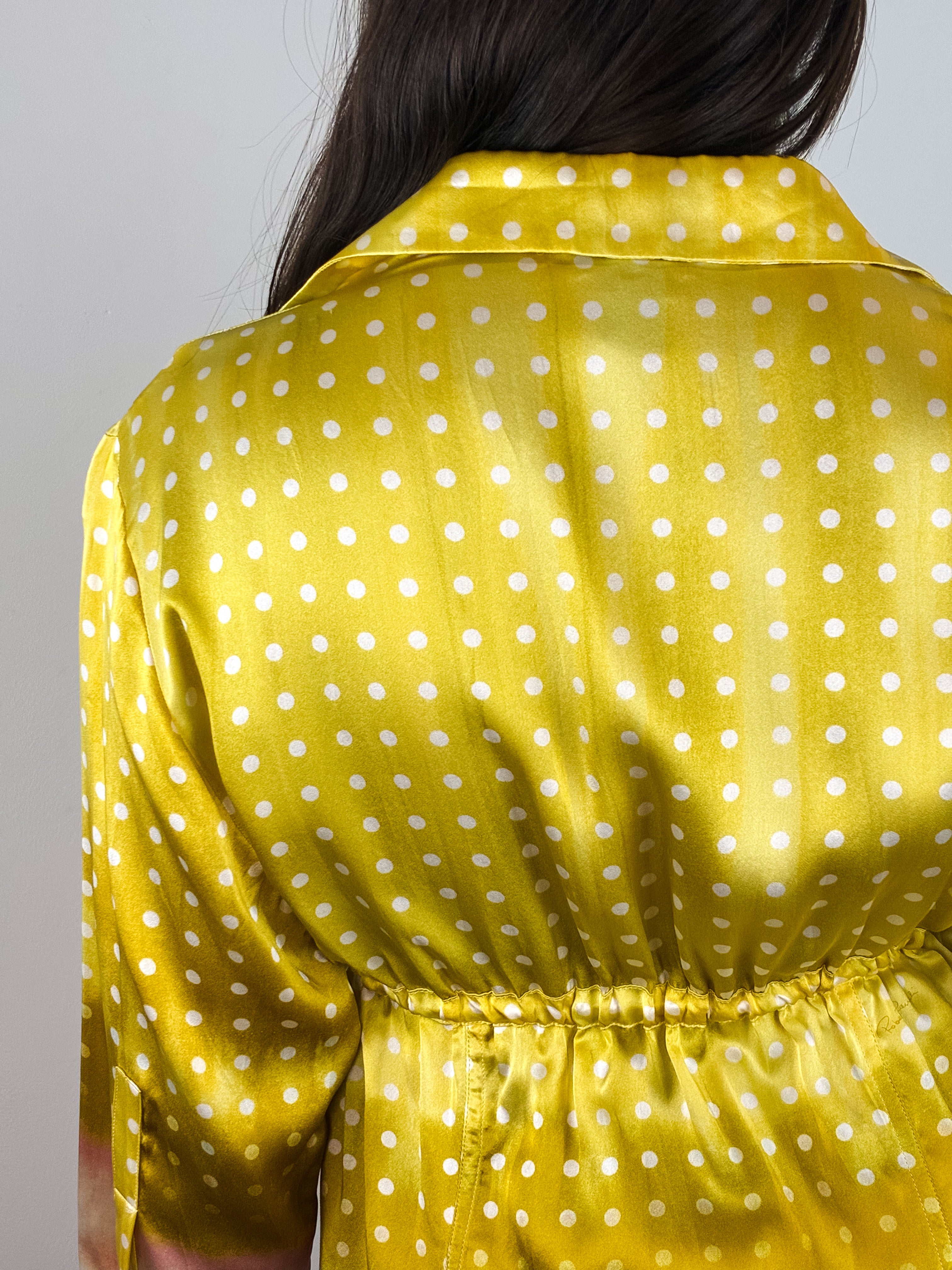 Roberto Cavalli 2004 Yellow Polka Dot Ombre Silk Blouse - M/L