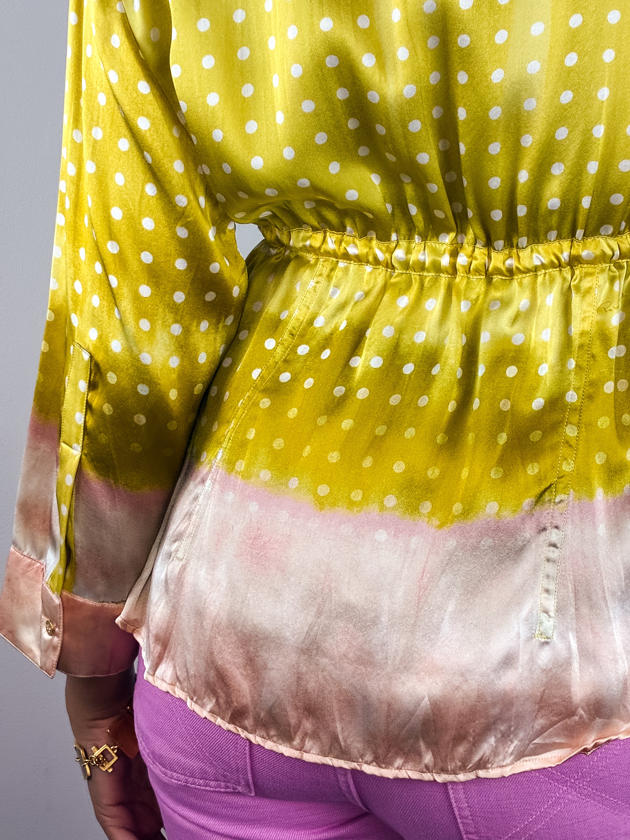 Roberto Cavalli 2004 Yellow Polka Dot Ombre Silk Blouse - M/L