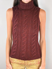 Luisa Spagnoli 2000s Burgundy Mohair Cable Knit Turtleneck Tank - XS-M