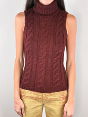 Luisa Spagnoli 2000s Burgundy Mohair Cable Knit Turtleneck Tank - XS-M